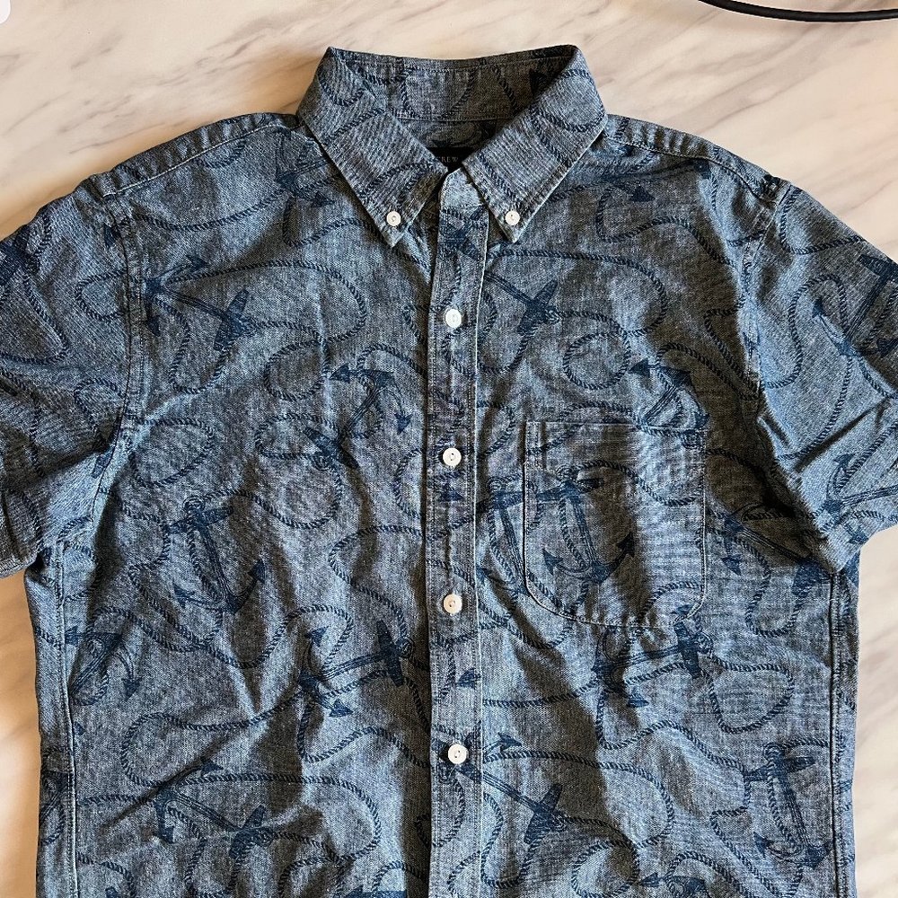 J. Crew Chambray Anchor Print Button Up Shirt Sma… - image 2